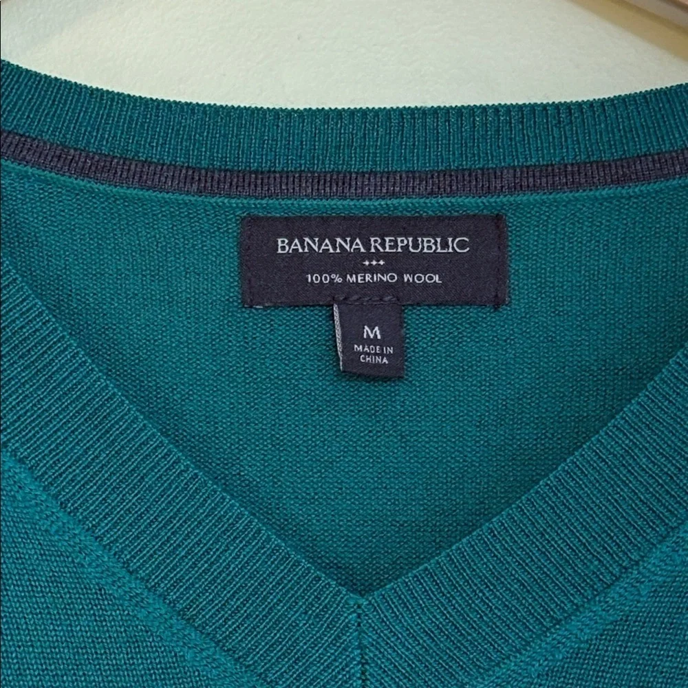 Banana Republic | Green Unisex Merino Wool V-Neck Knit Long Sleeve Sweater M